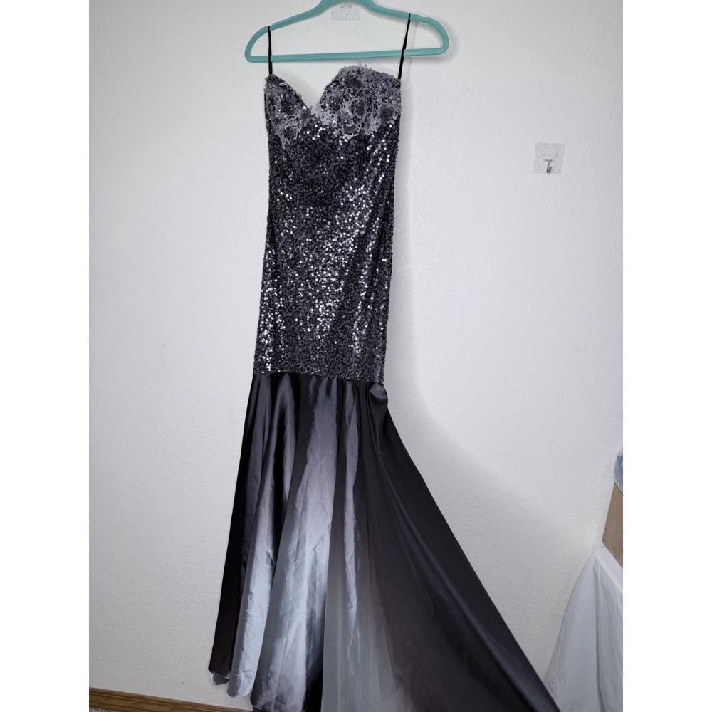 Jovani Strapless Sequin Mermaid Dress Size 2 Gunmetal Ombre Sweetheart Formal - Picture 3 of 16